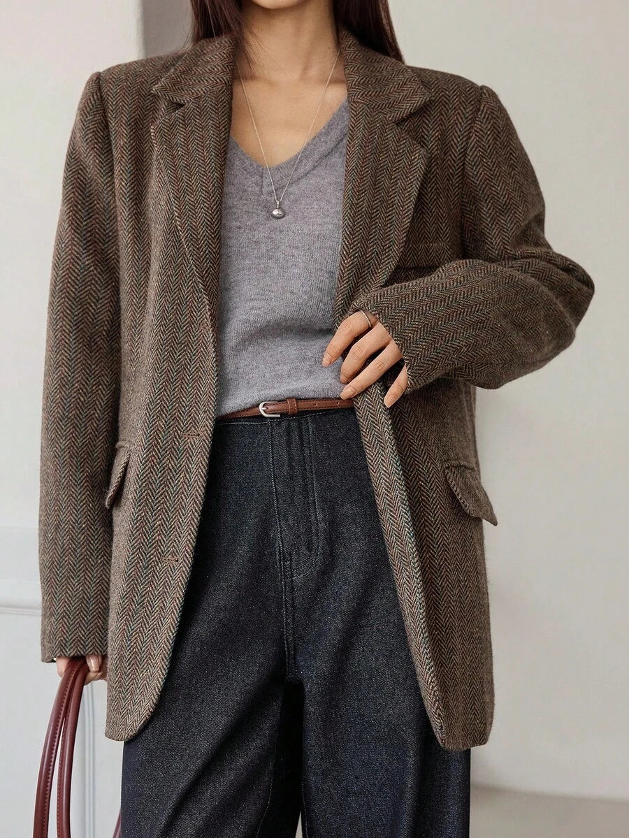 Ella Herringbone Single Breasted Notch Lapel Blazer - view 4