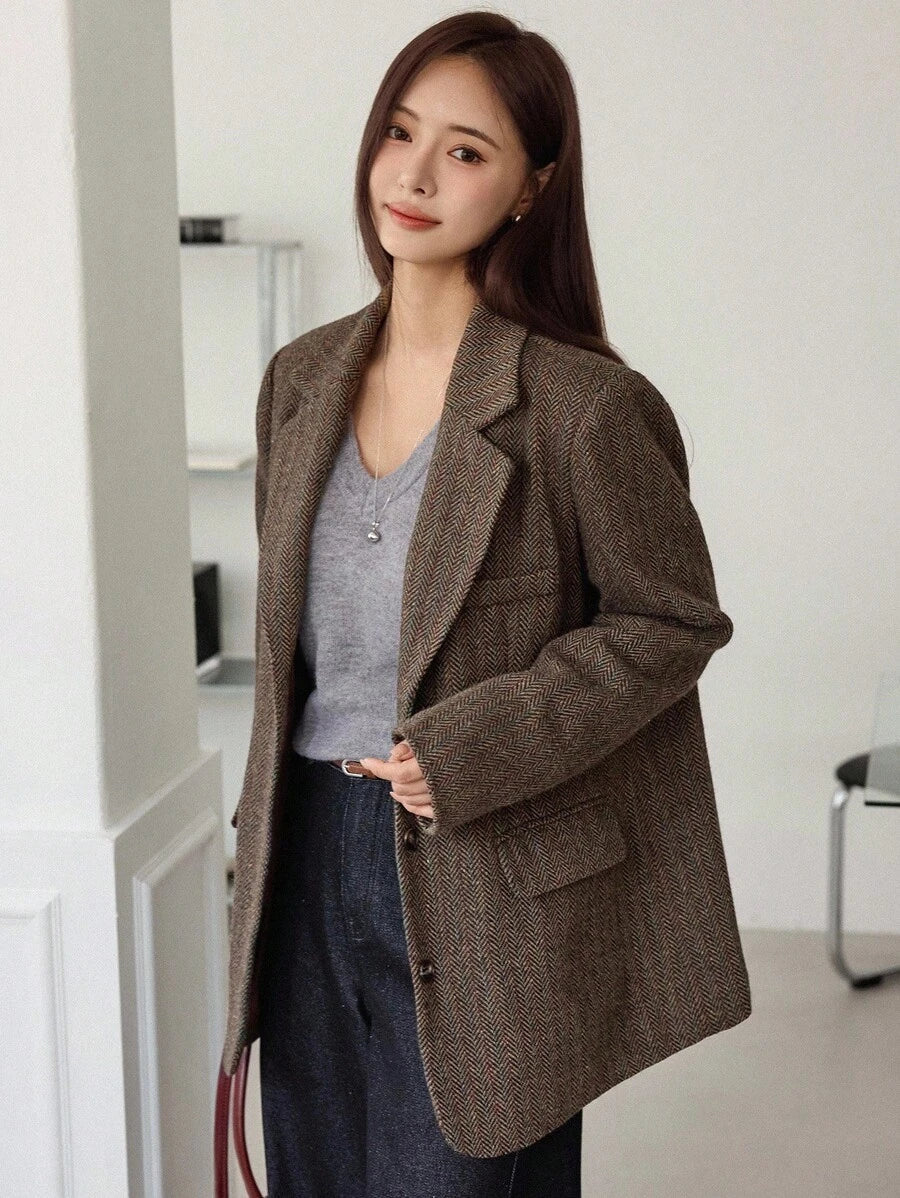Ella Herringbone Single Breasted Notch Lapel Blazer - view 5