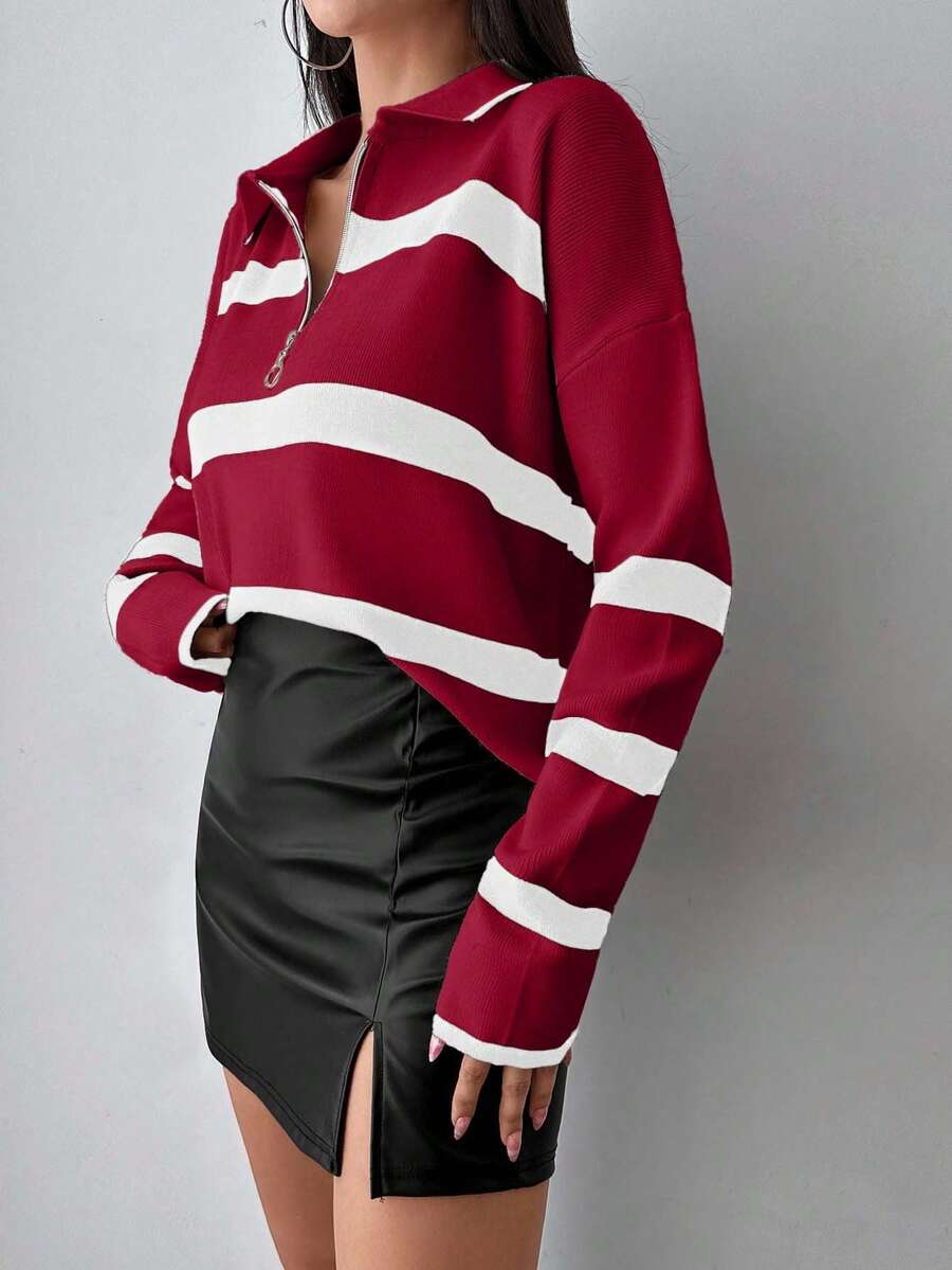Ella Striped Half Zip Drop Shoulder Sweater - view 9