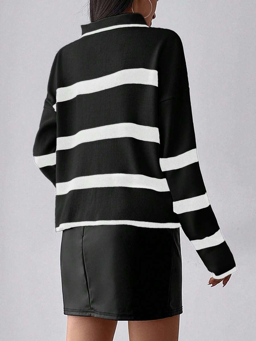 Ella Striped Half Zip Drop Shoulder Sweater - view 11