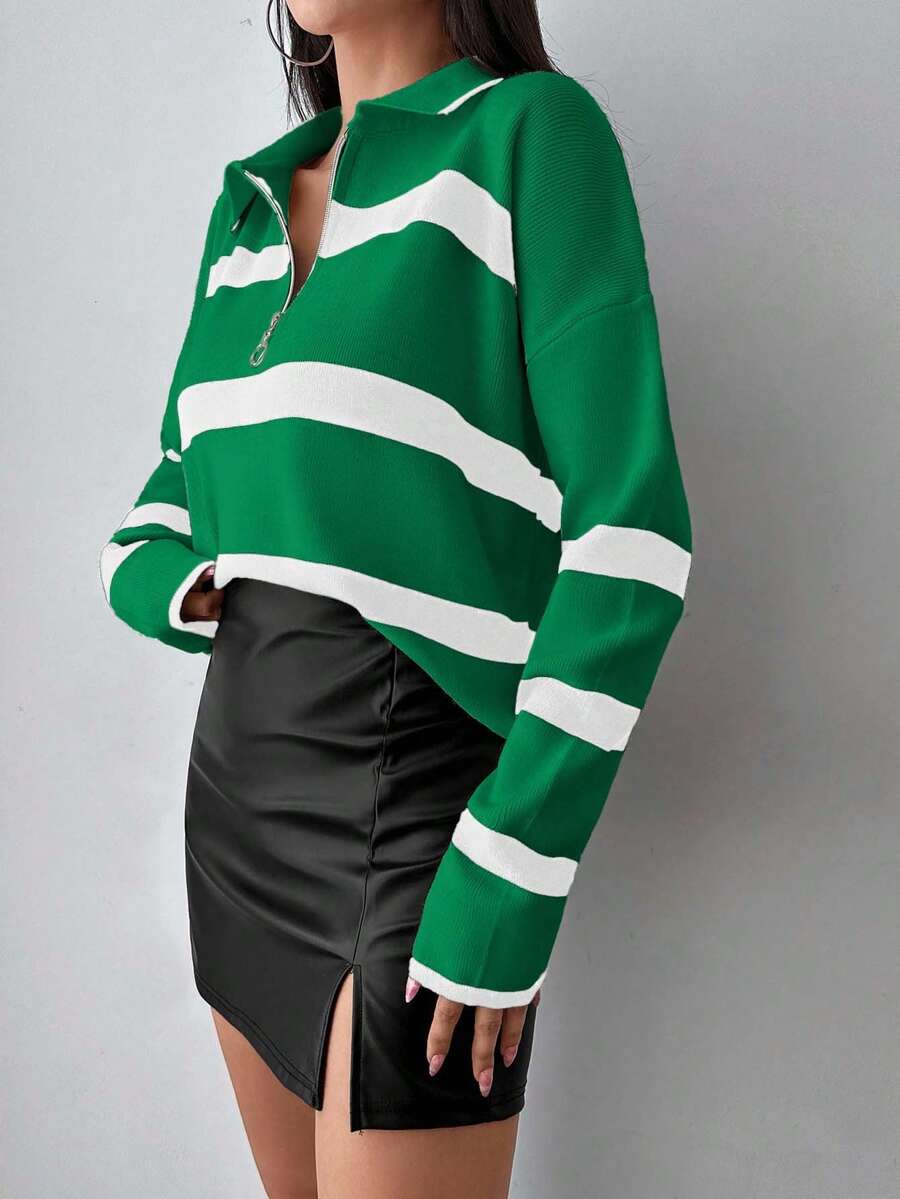Ella Striped Half Zip Drop Shoulder Sweater - view 13