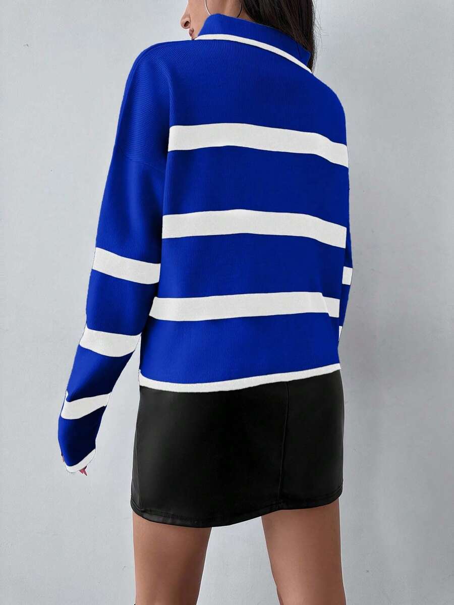 Ella Striped Half Zip Drop Shoulder Sweater - view 7