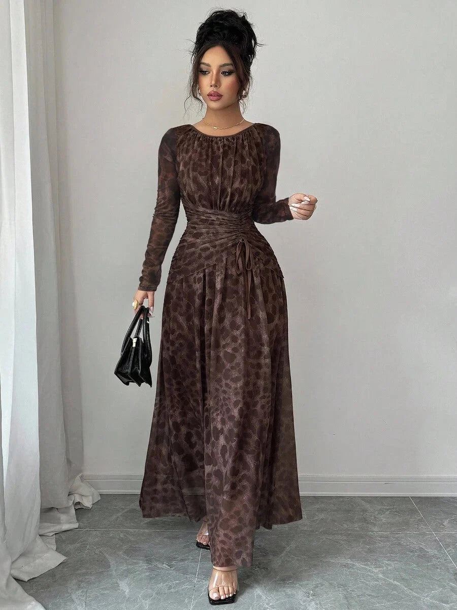 Evelyn Round Neck Ruched Maxi Dress - front view