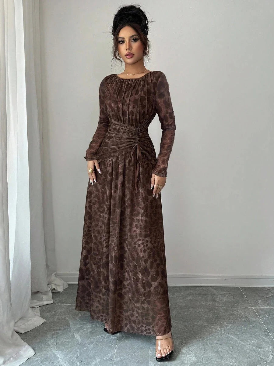 Evelyn Round Neck Ruched Maxi Dress - view 3