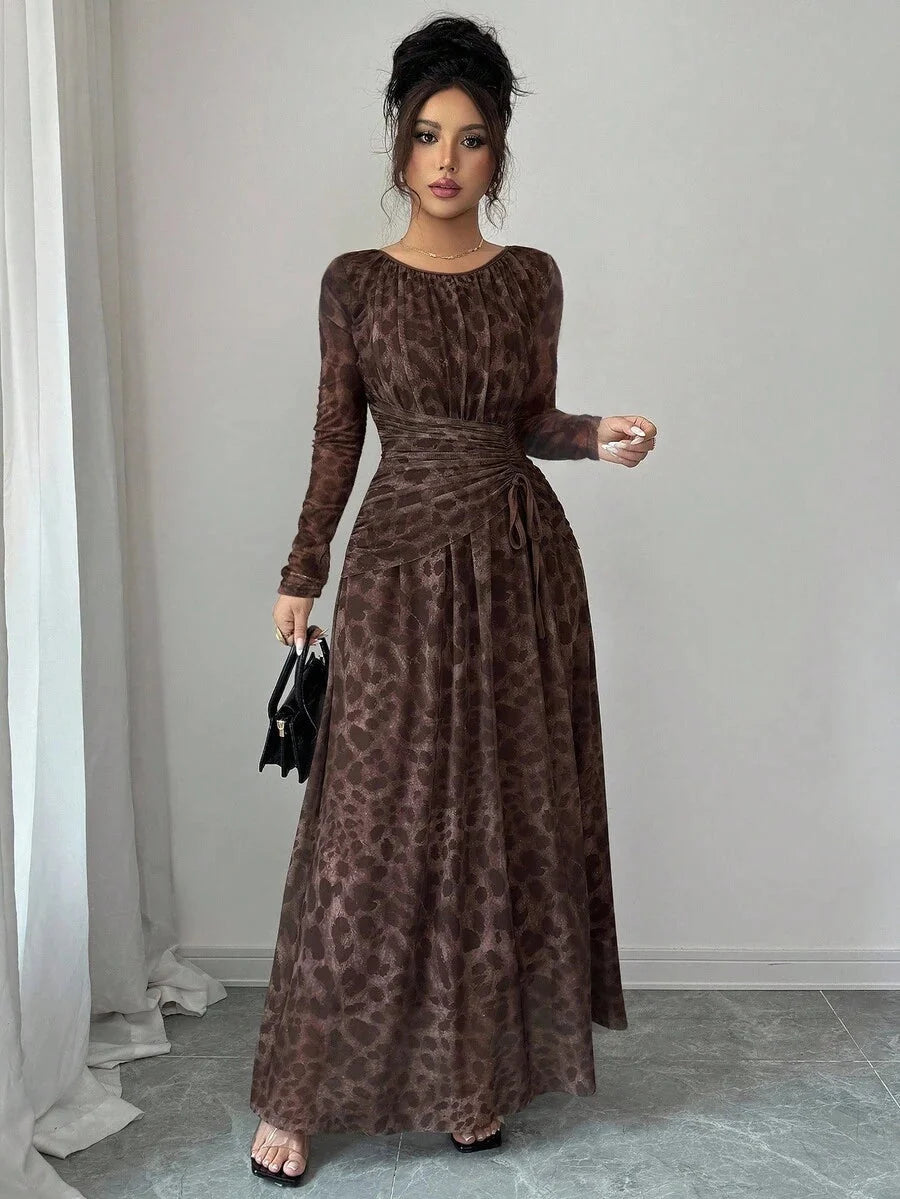 Evelyn Round Neck Ruched Maxi Dress - view 4