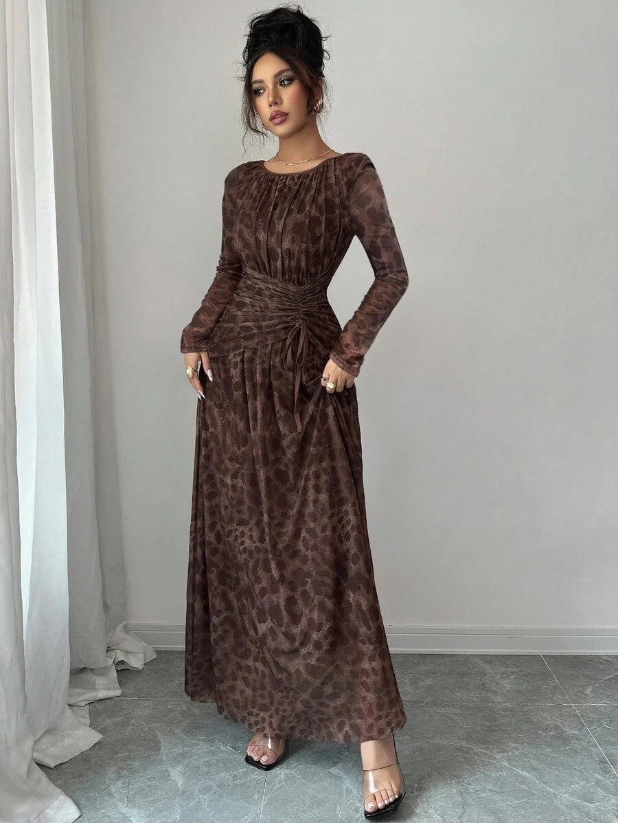 Evelyn Round Neck Ruched Maxi Dress - view 5