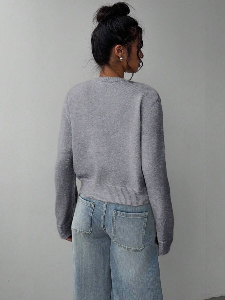 Aurora | Crew Neck Button-Front Cropped Knit Cardigan