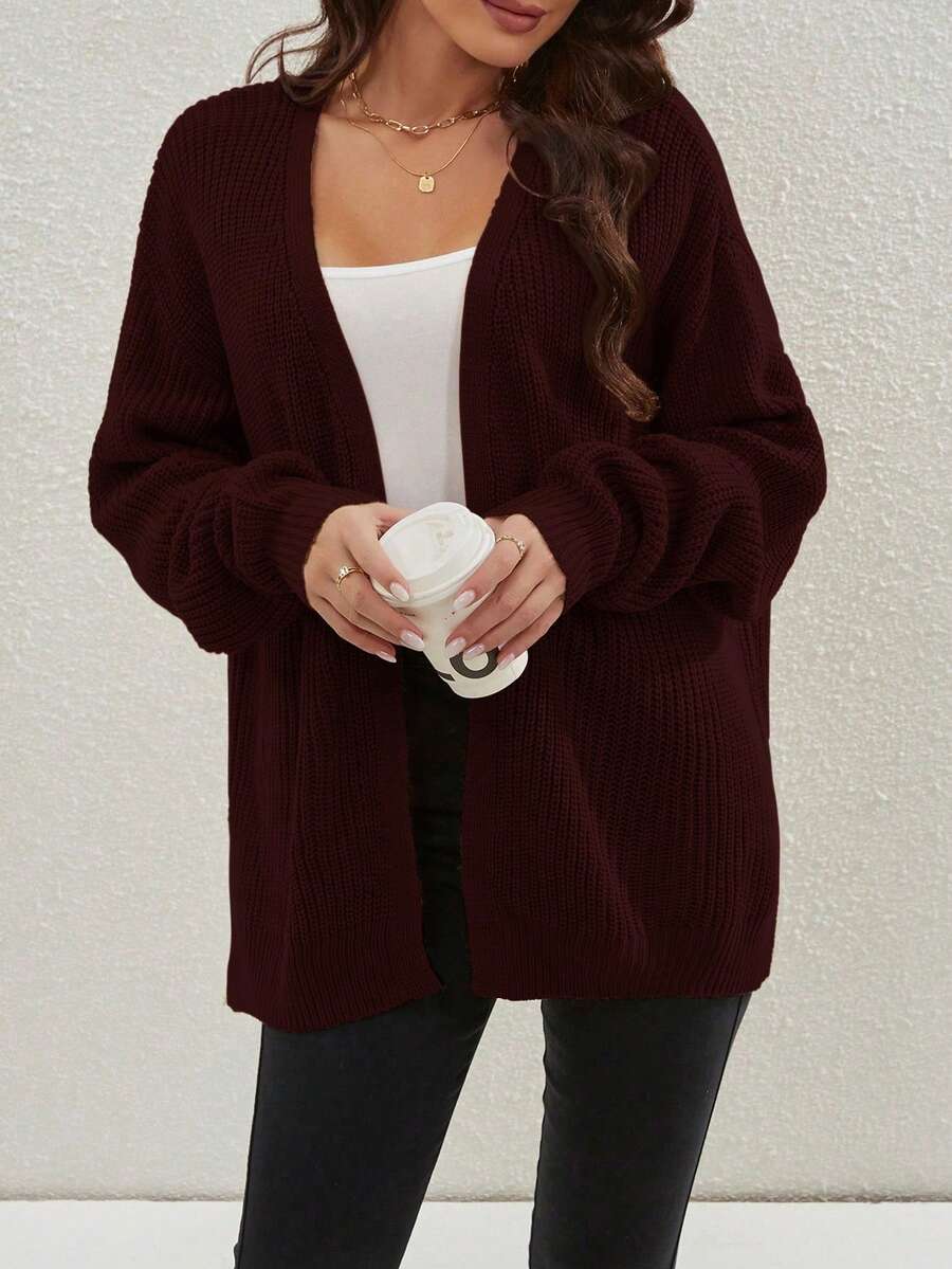 Willa | Rib-Knit Open-Front Cardigan With Side Slits