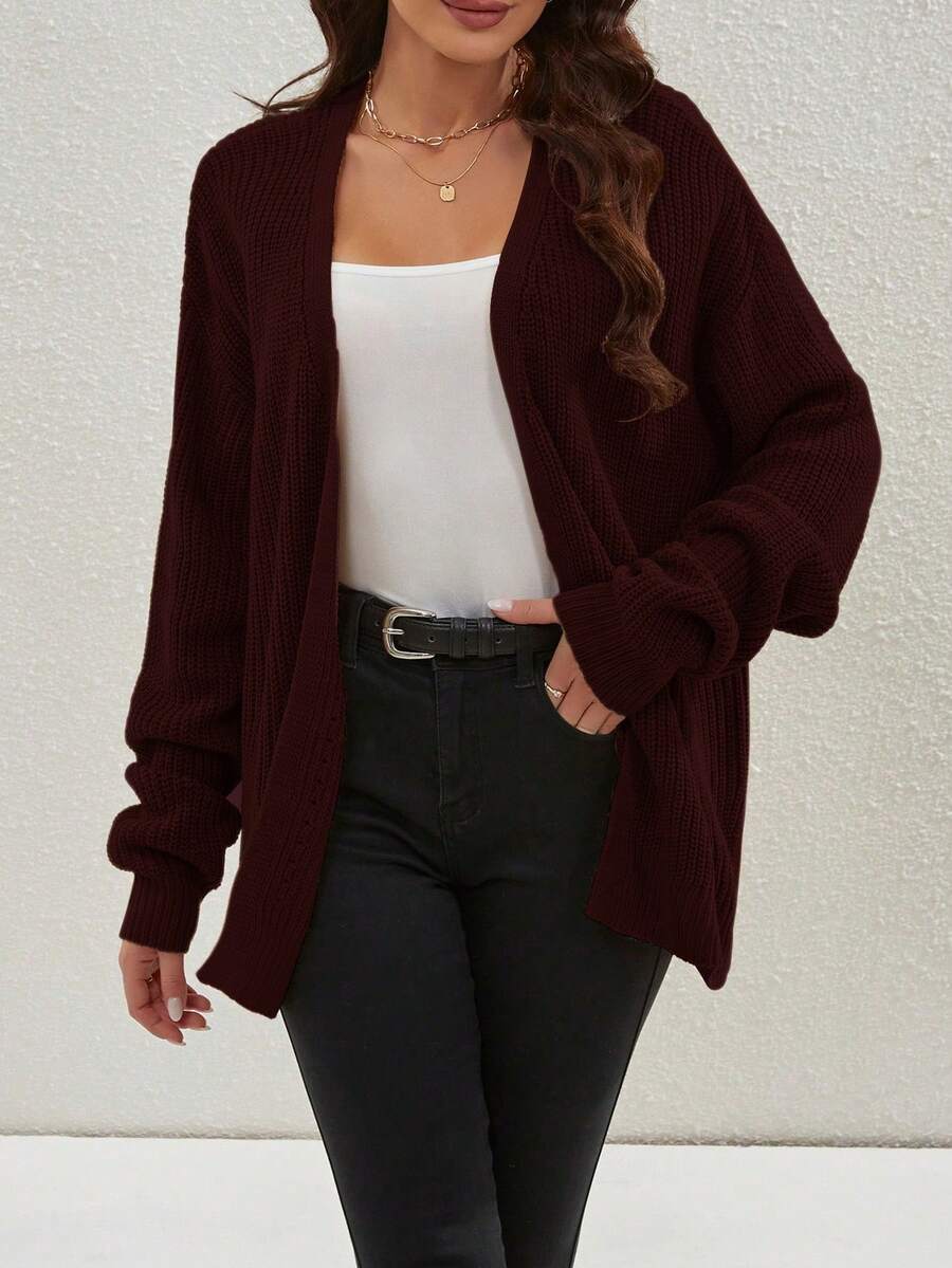 Willa | Rib-Knit Open-Front Cardigan With Side Slits