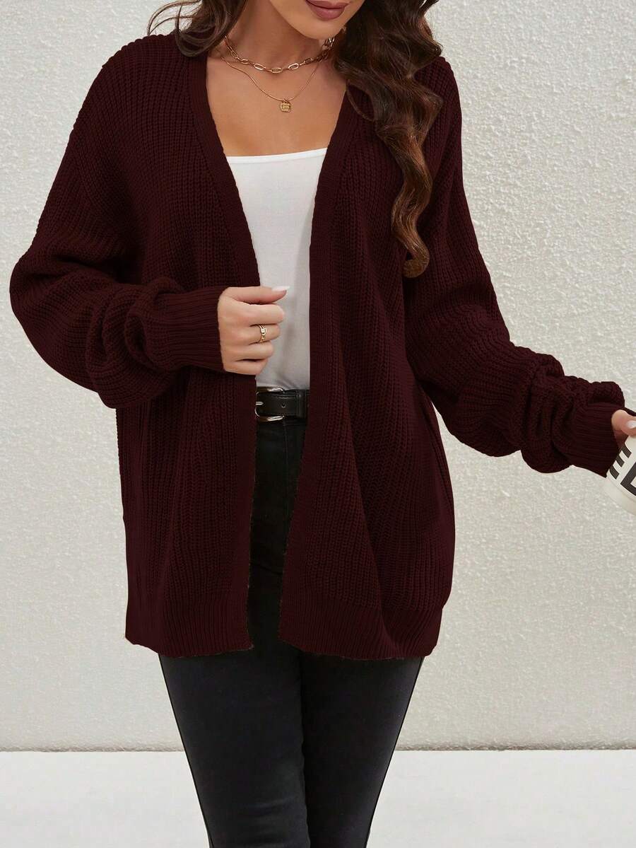 Willa | Rib-Knit Open-Front Cardigan With Side Slits