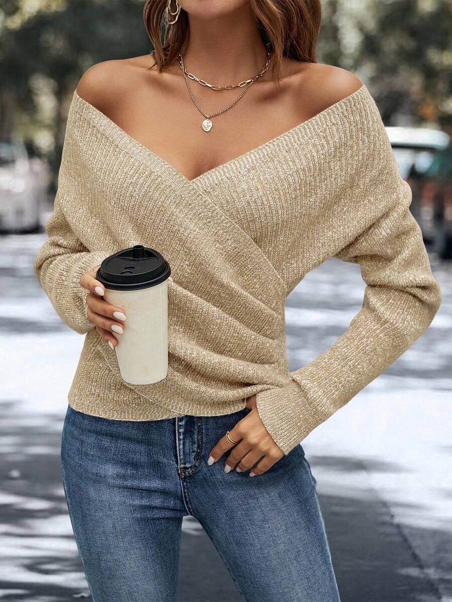Laura Ribbed Wrap Front V Neck Sweater - view 4
