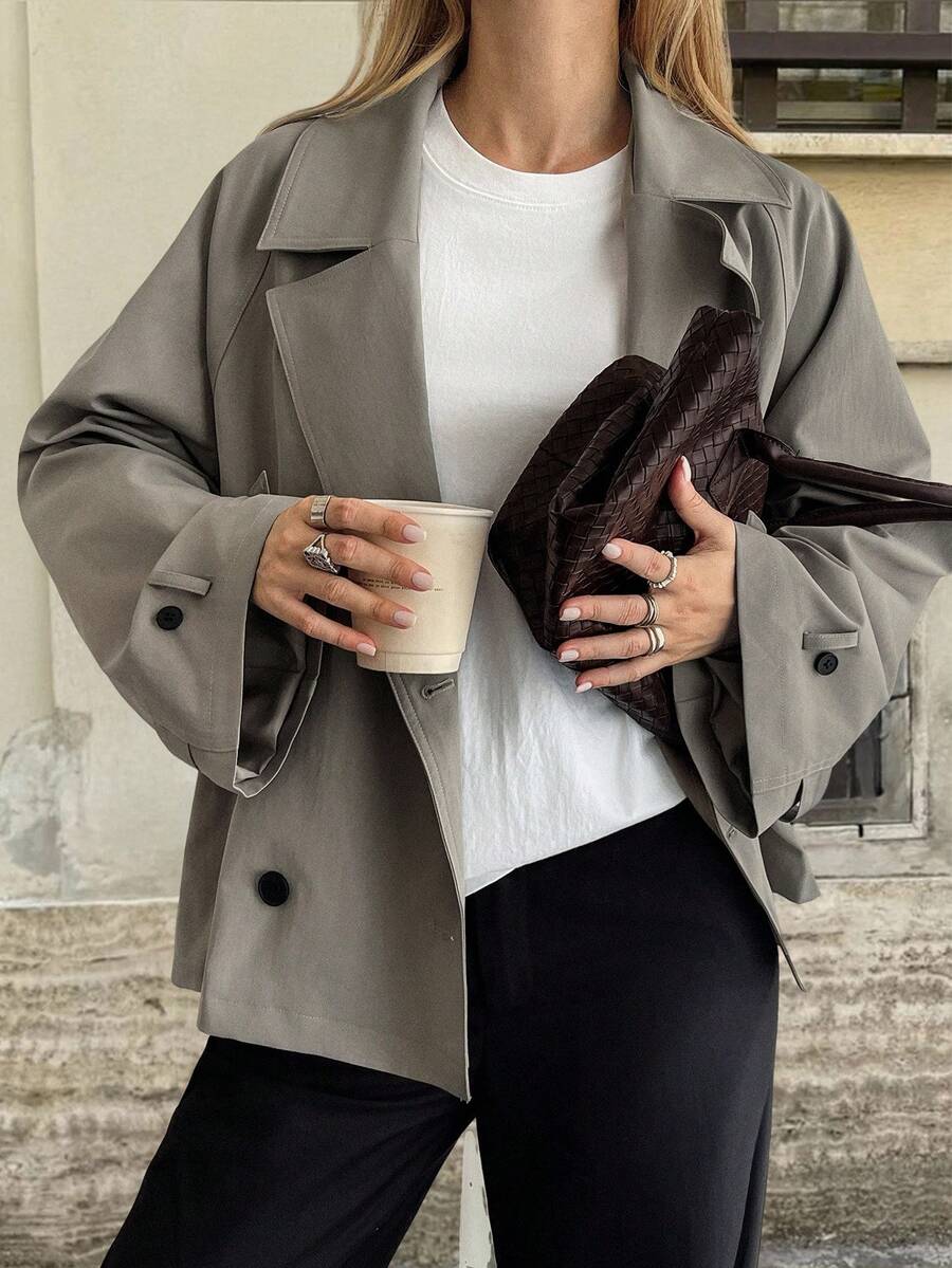 Anna Oversized Double Breasted Notch Lapel Overcoat - front view
