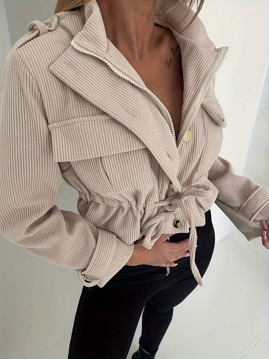 Seraphine Ribbed Cropped Zip Front Jacket - front view