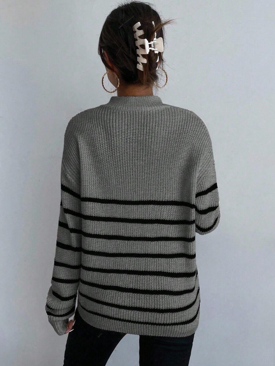 Grace Ribbed Striped Half Zip Collared Sweater - view 8