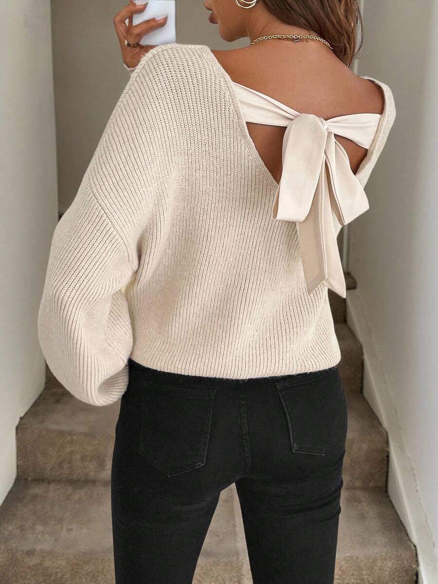 Ines Round Neck Open Back Sweater - view 4