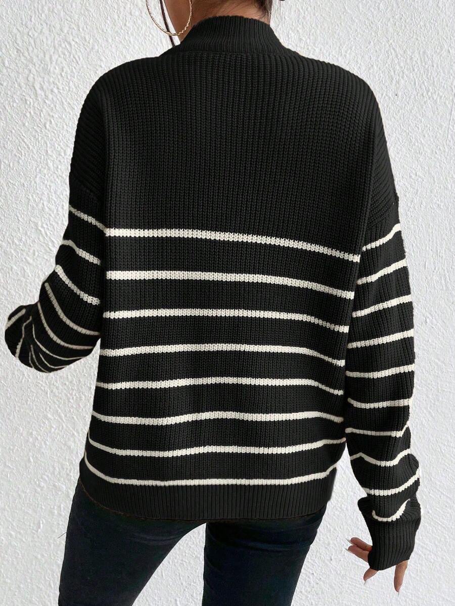 Grace Ribbed Striped Half Zip Collared Sweater - view 10