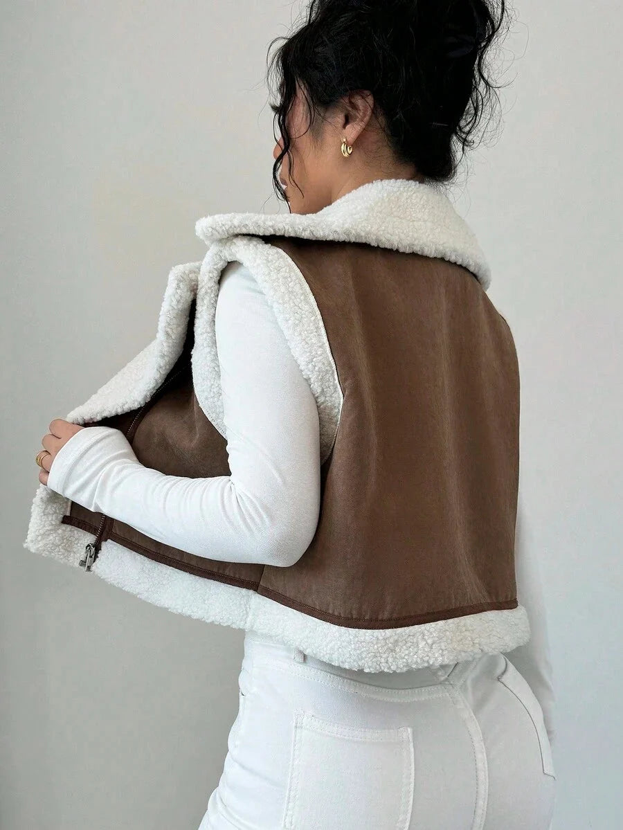Violet Cropped Zip Front Collared Vest - view 2