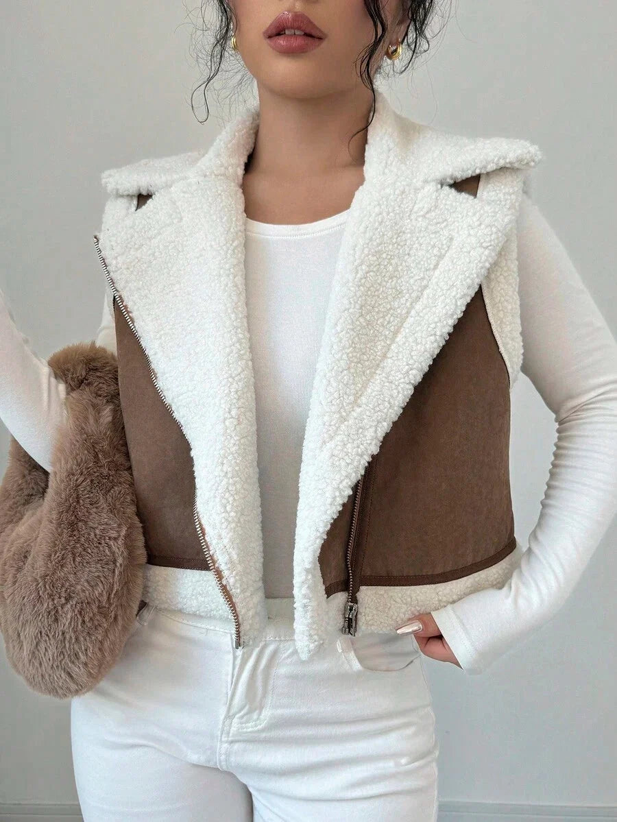 Violet Cropped Zip Front Collared Vest - view 4