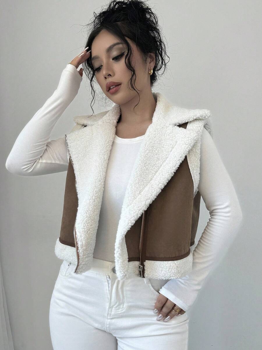 Violet Cropped Zip Front Collared Vest - view 5