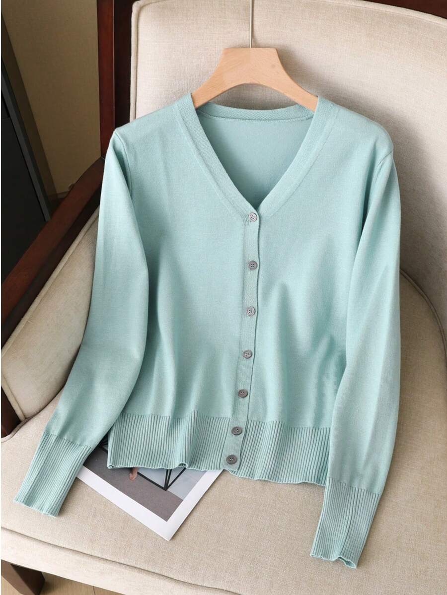 Ida Ribbed Button Front V Neck Cardigan - view 11