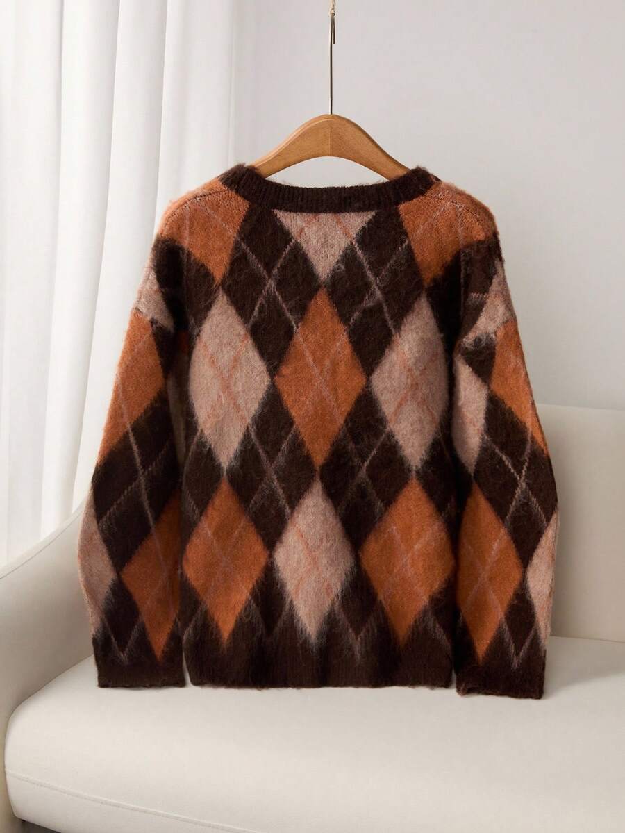 Mila Argyle Loose Fit Brushed Knit Sweater - view 4