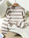 Tove Striped Drop Shoulder Balloon Sleeve Sweater - front view