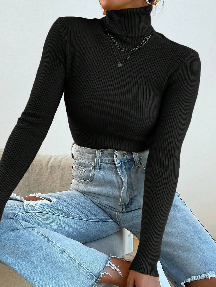 Sanne Ribbed Turtleneck Slim Fit Sweater - view 2
