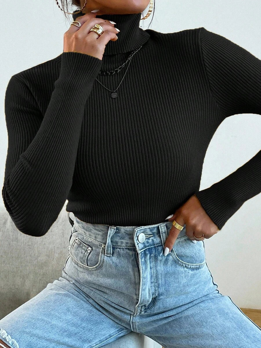 Sanne Ribbed Turtleneck Slim Fit Sweater - front view