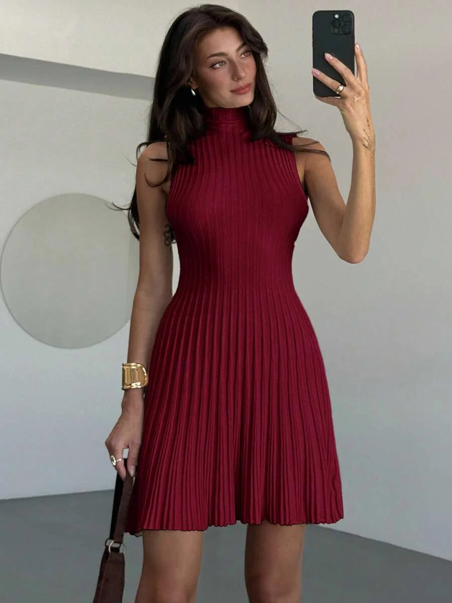 Freya Ribbed High Neck Mini Dress - view 7