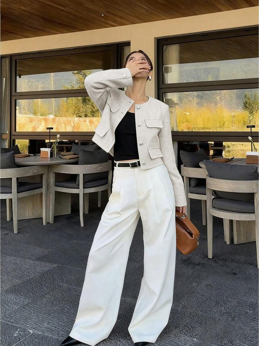 Sophia Textured Cropped Button Front Blazer - view 9