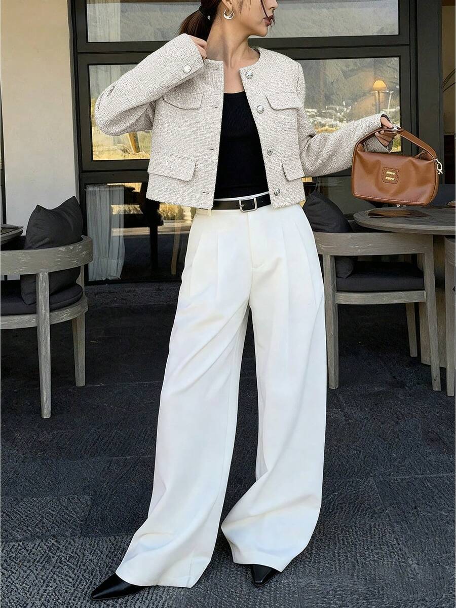 Sophia Textured Cropped Button Front Blazer - view 7