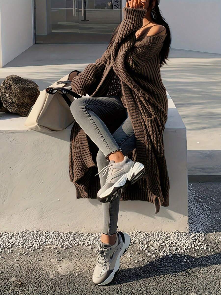 Elodie | Chunky-Knit Open-Front Duster Cardigan Maxi Length