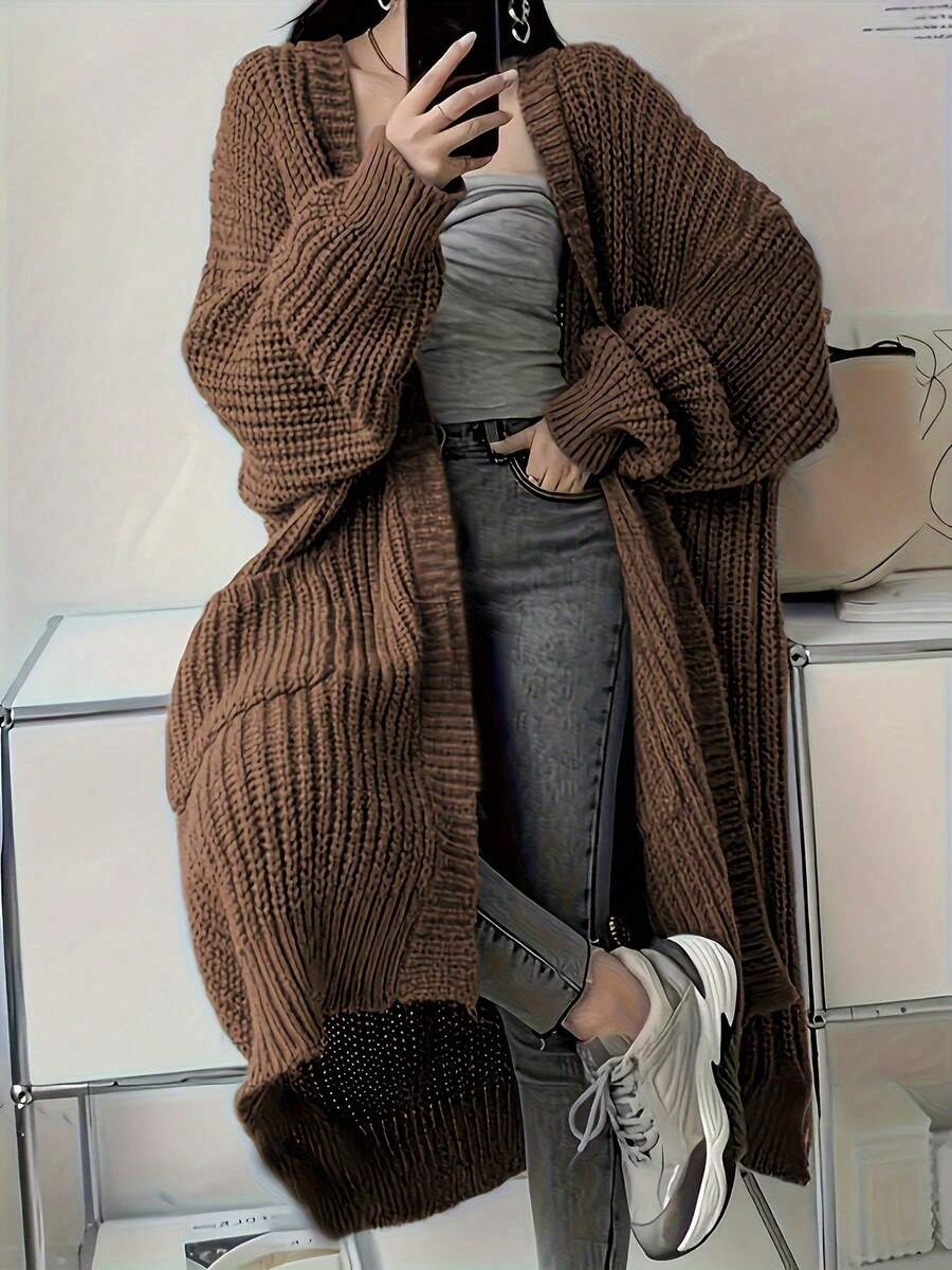 Elodie | Chunky-Knit Open-Front Duster Cardigan Maxi Length