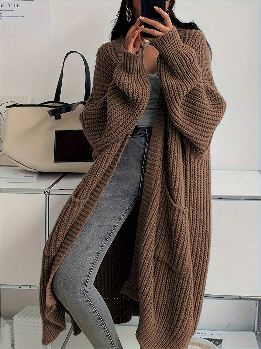 Elodie | Chunky-Knit Open-Front Duster Cardigan Maxi Length