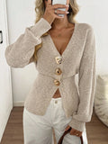 Leila V Neck Drop Shoulder Cardigan - front view