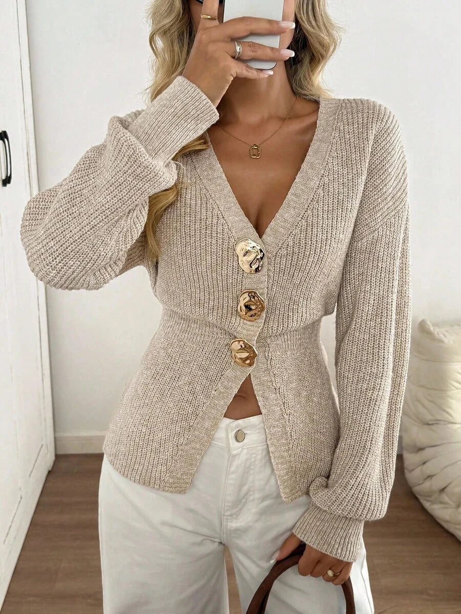 Leila V Neck Drop Shoulder Cardigan - front view