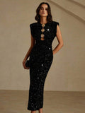 Margot Sequin Keyhole Maxi Dress - front view