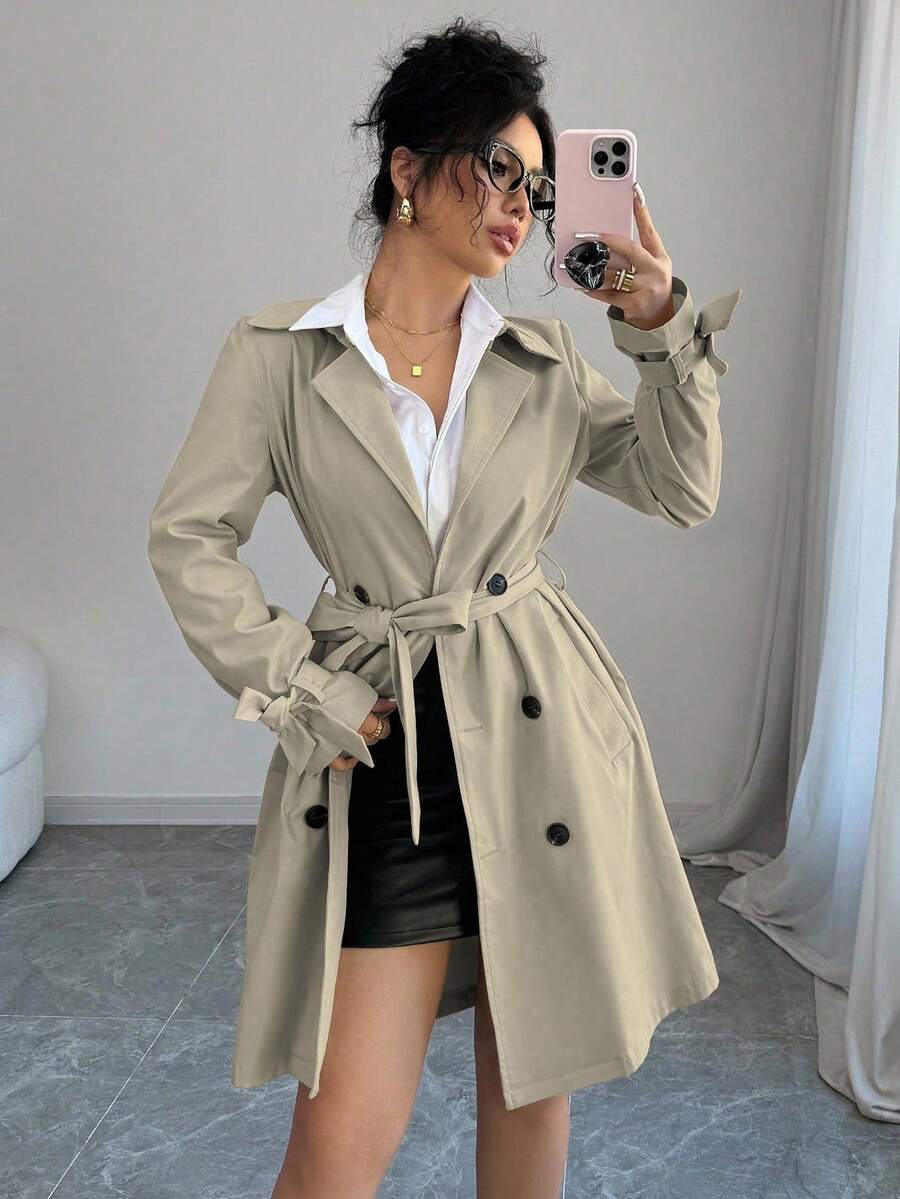 Zoe Belted Double Breasted Trench Coat - view 15