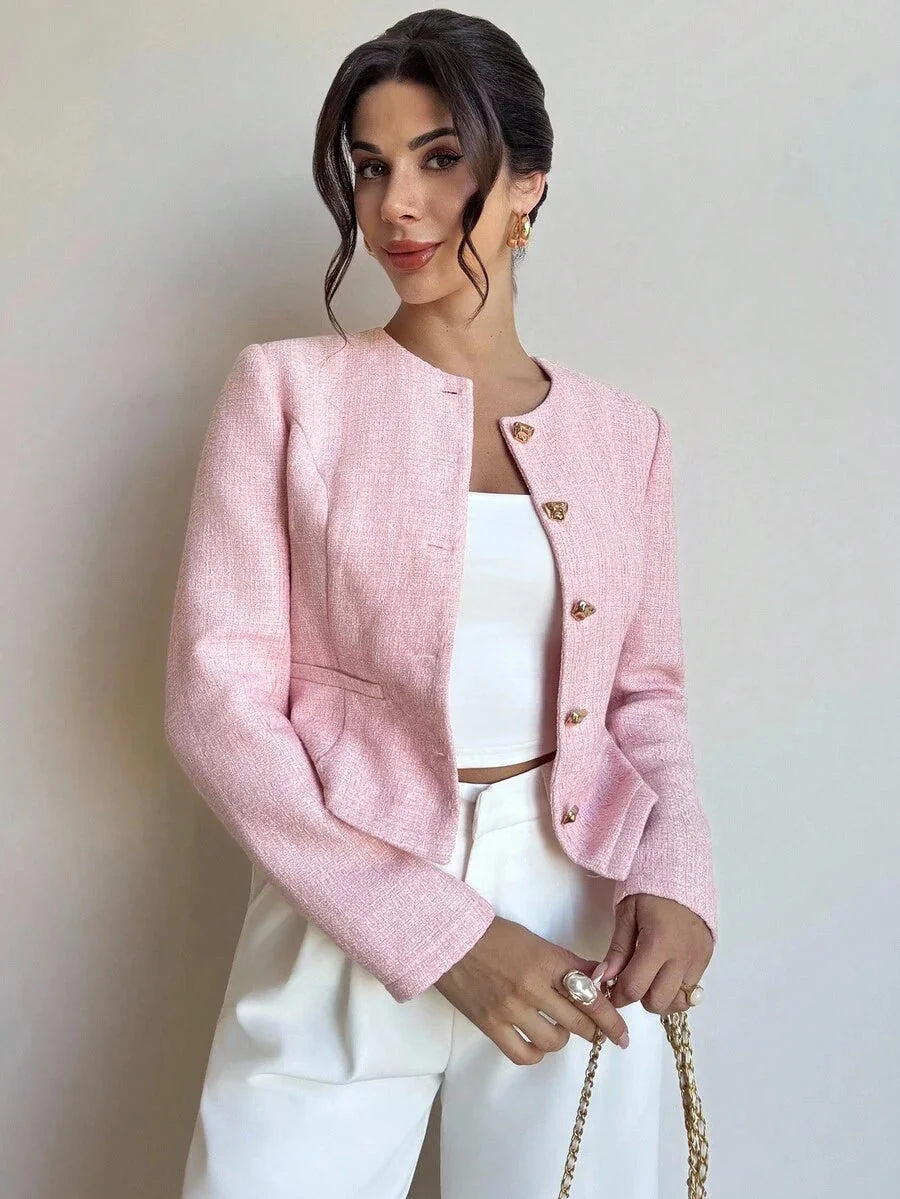 Mia Textured Button Front Round Neck Blazer - view 4