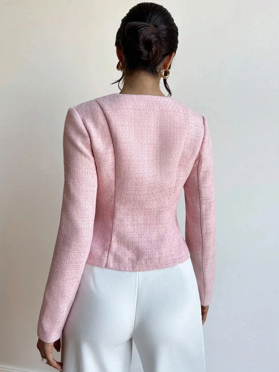 Mia Textured Button Front Round Neck Blazer - view 2