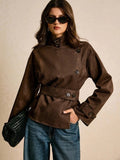 Vivienne Peplum Belted Stand Collar Collared Jacket - front view