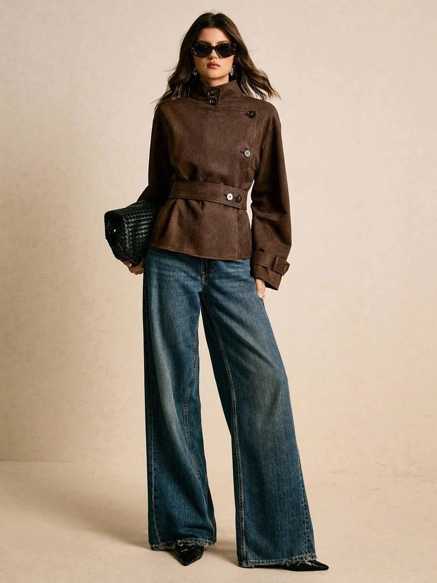 Vivienne Peplum Belted Stand Collar Collared Jacket - view 5