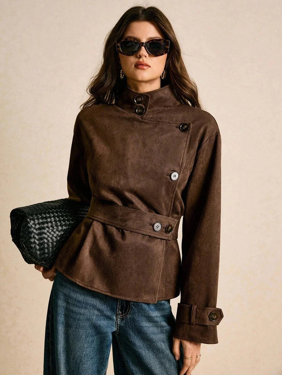 Vivienne Peplum Belted Stand Collar Collared Jacket - view 2