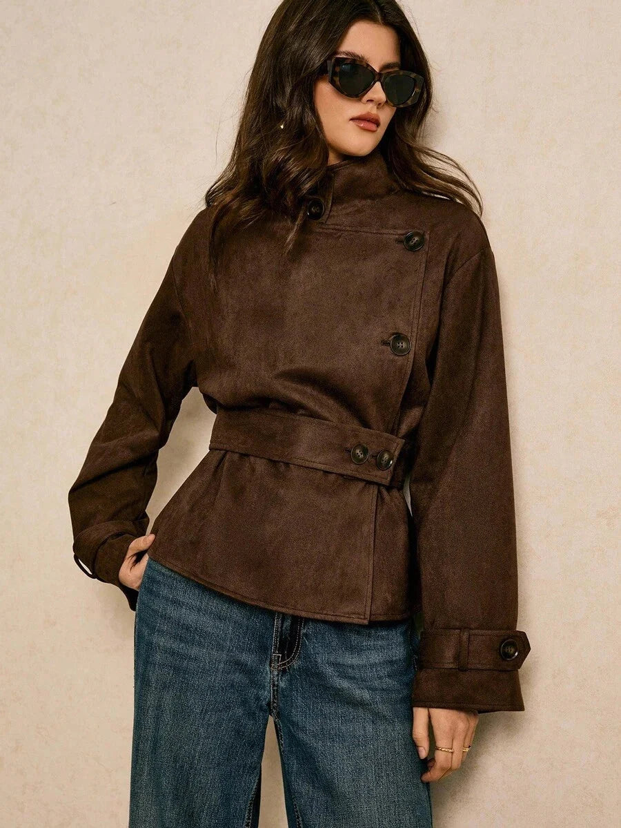 Vivienne Peplum Belted Stand Collar Collared Jacket - view 6