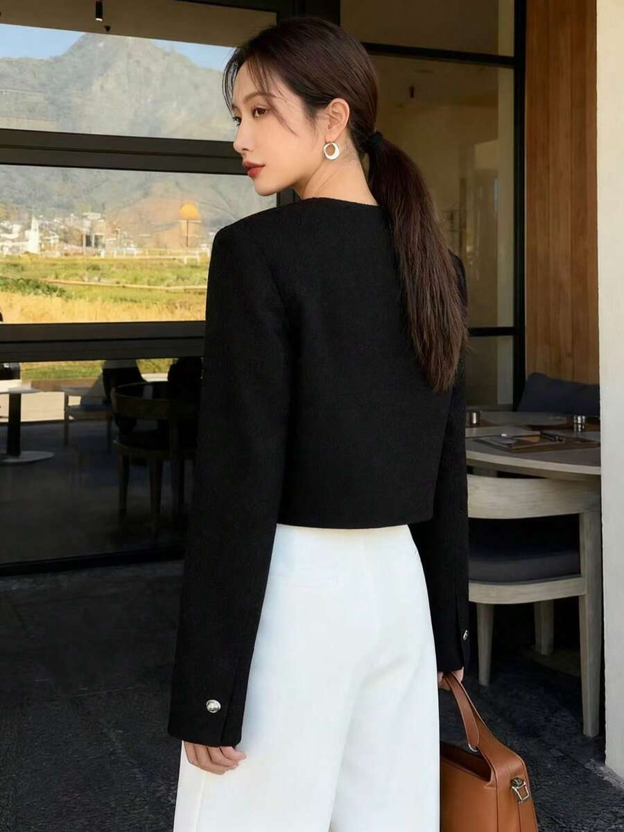 Sophia Textured Cropped Button Front Blazer - view 6