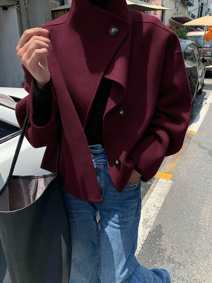 Rita Cropped Stand Collar Collared Longline Overcoat - view 6