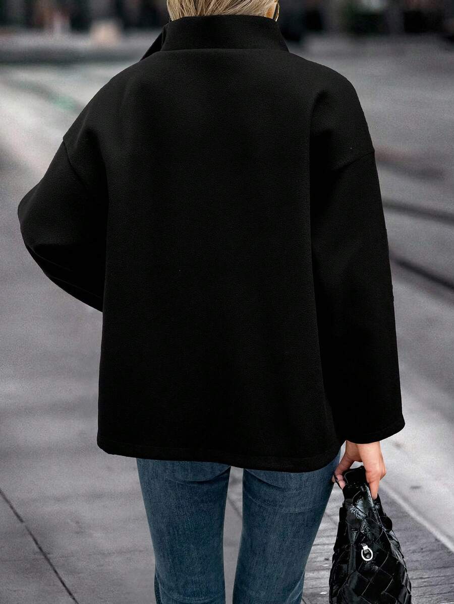 Rita Cropped Stand Collar Collared Longline Overcoat - view 8