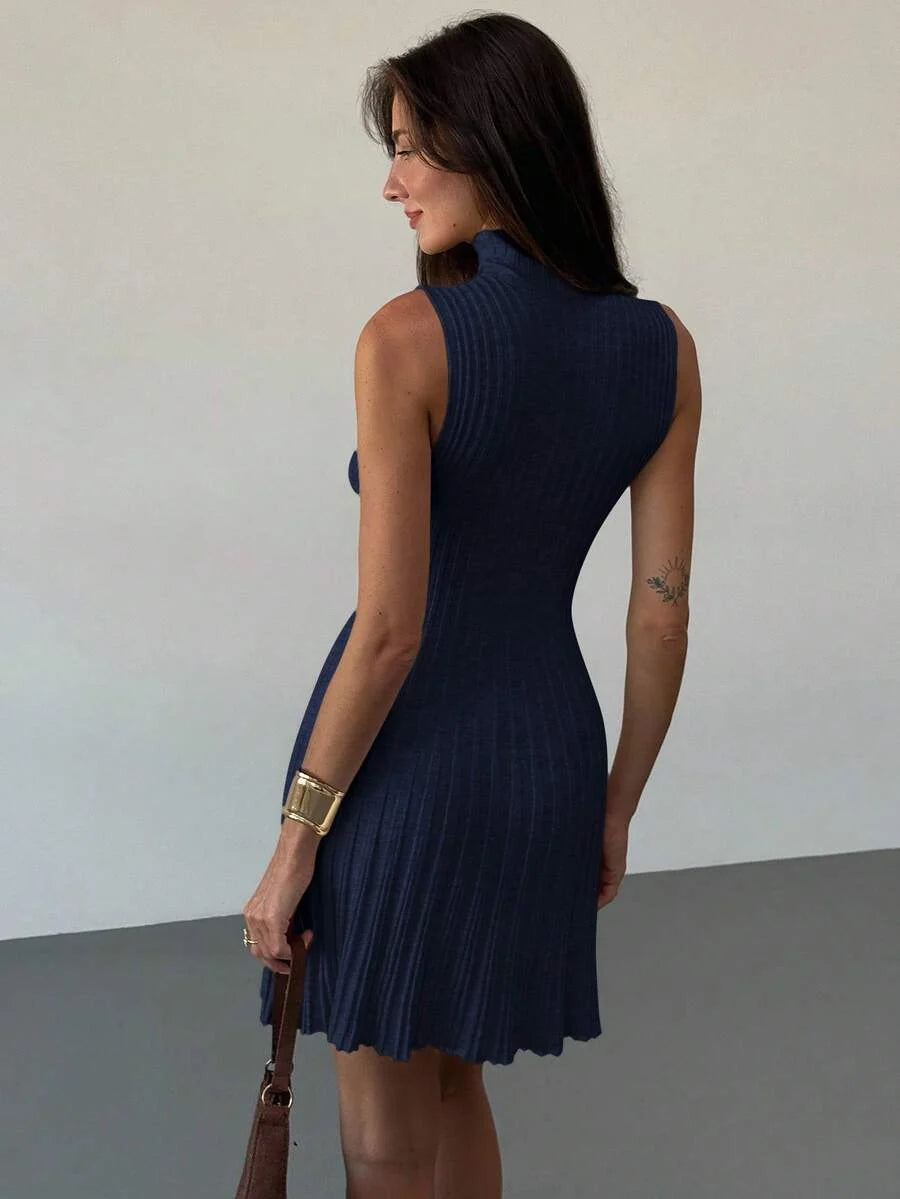 Freya Ribbed High Neck Mini Dress - view 9