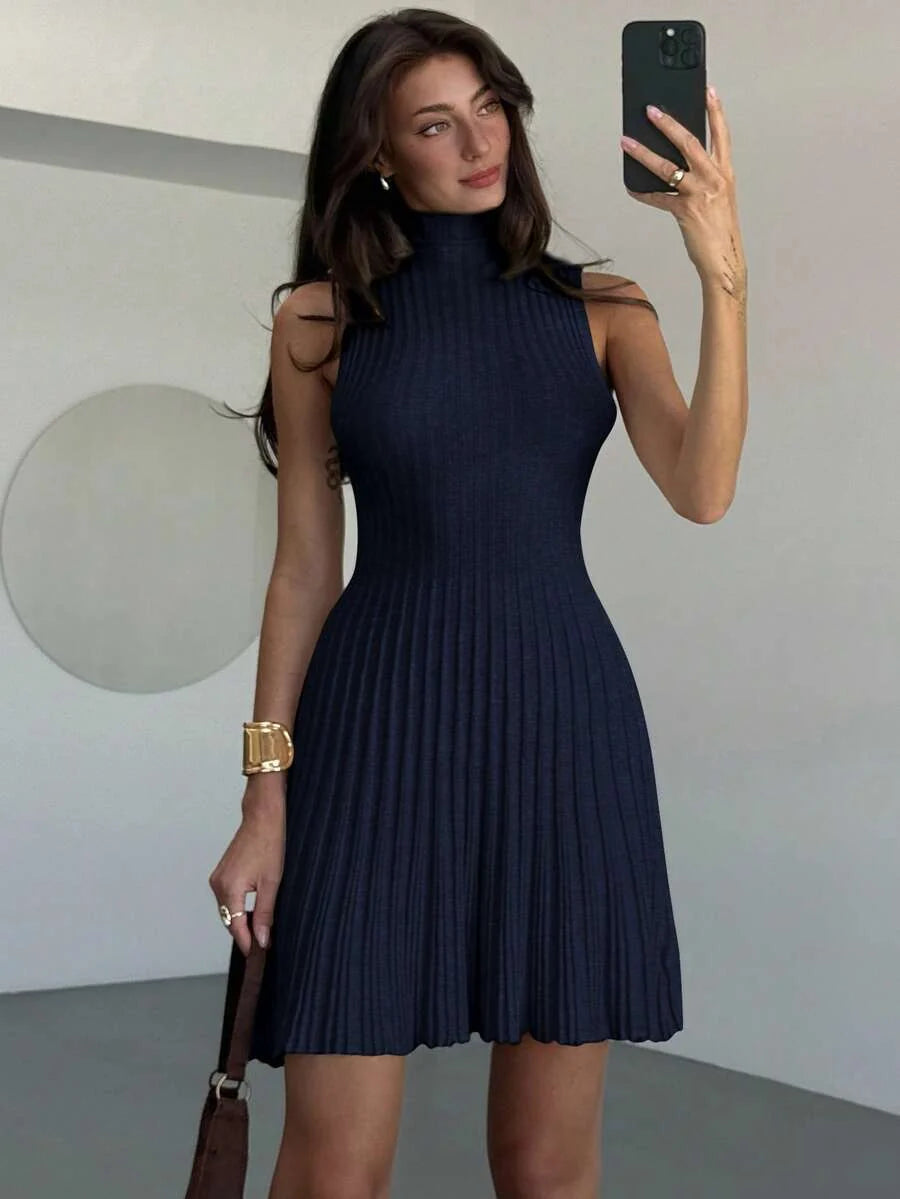 Freya Ribbed High Neck Mini Dress - view 11