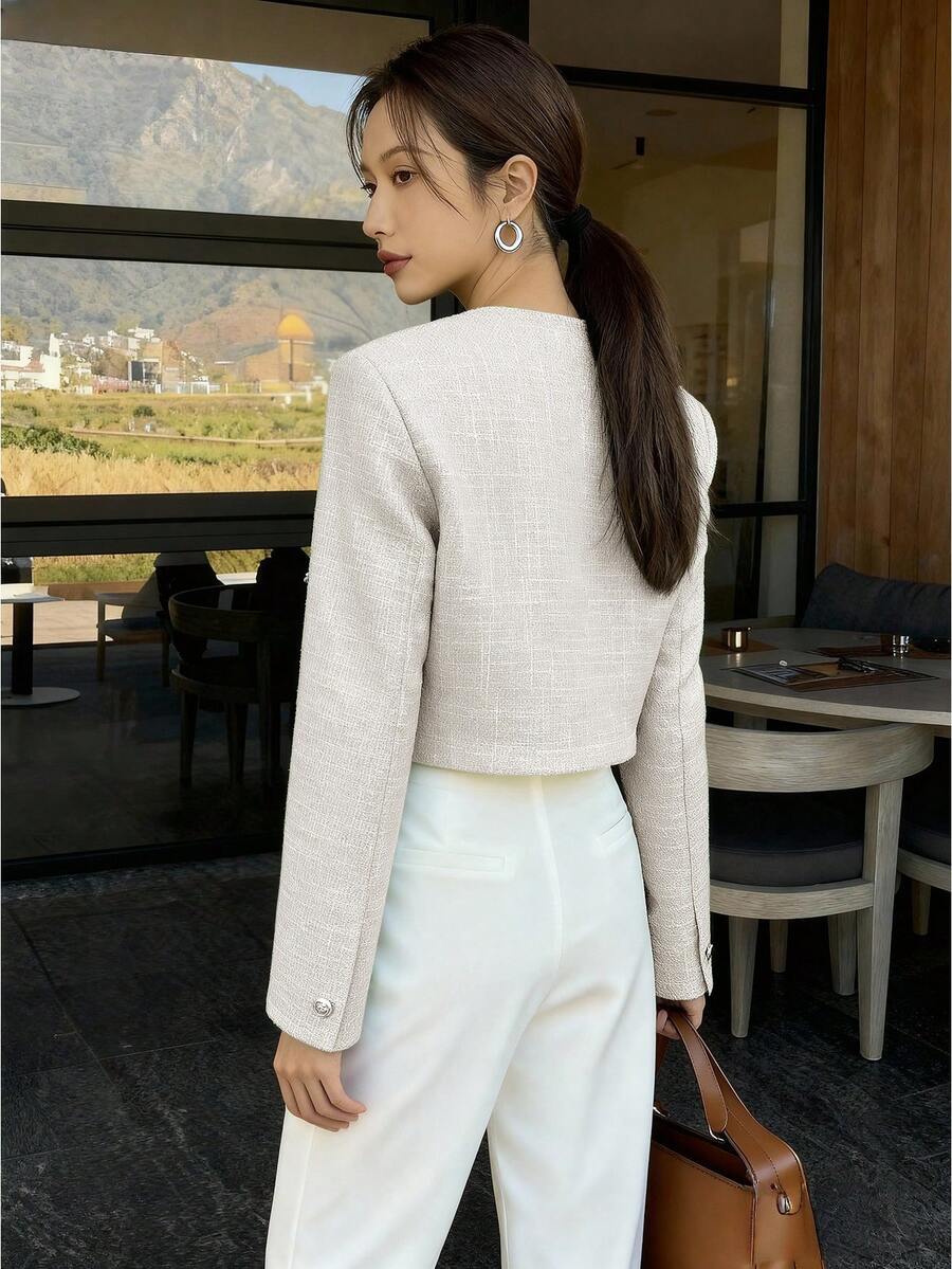 Sophia Textured Cropped Button Front Blazer - view 10